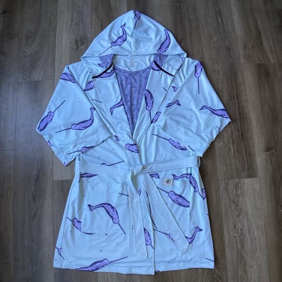 Plover Anywear Robe Unisex One Size Fits Most Blue Narwhal Print Pocket Nautical - Picture 2 of 16